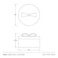 Technical drawing of a small container with dimensions and branding