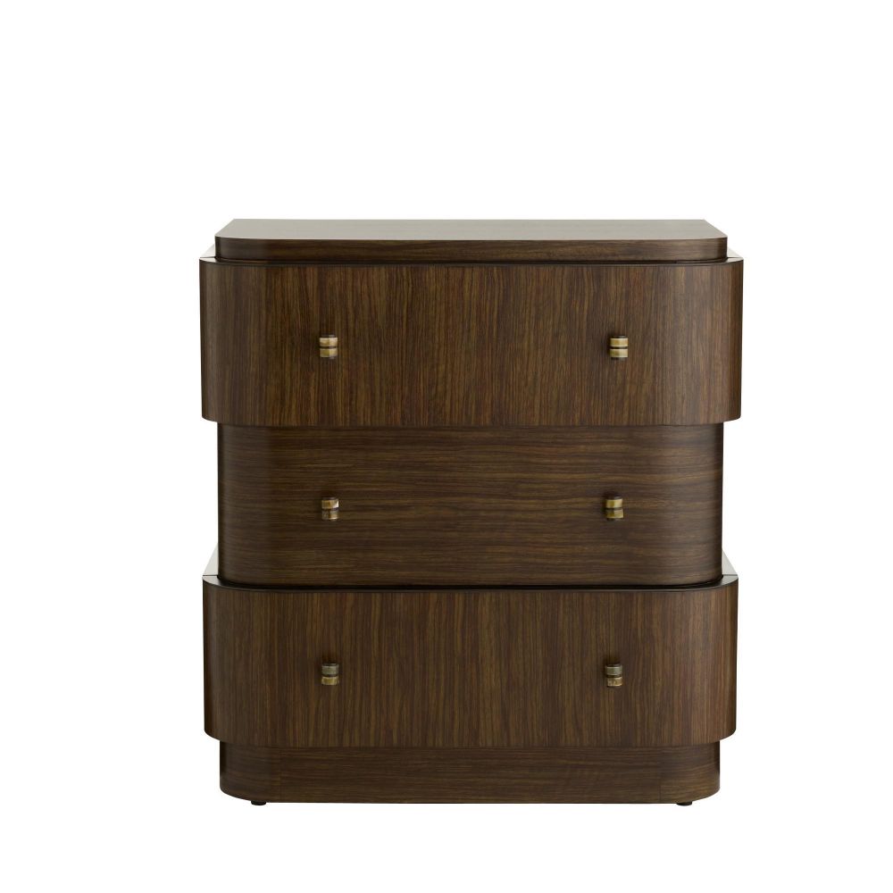 Wooden dresser with three drawers on a white background
