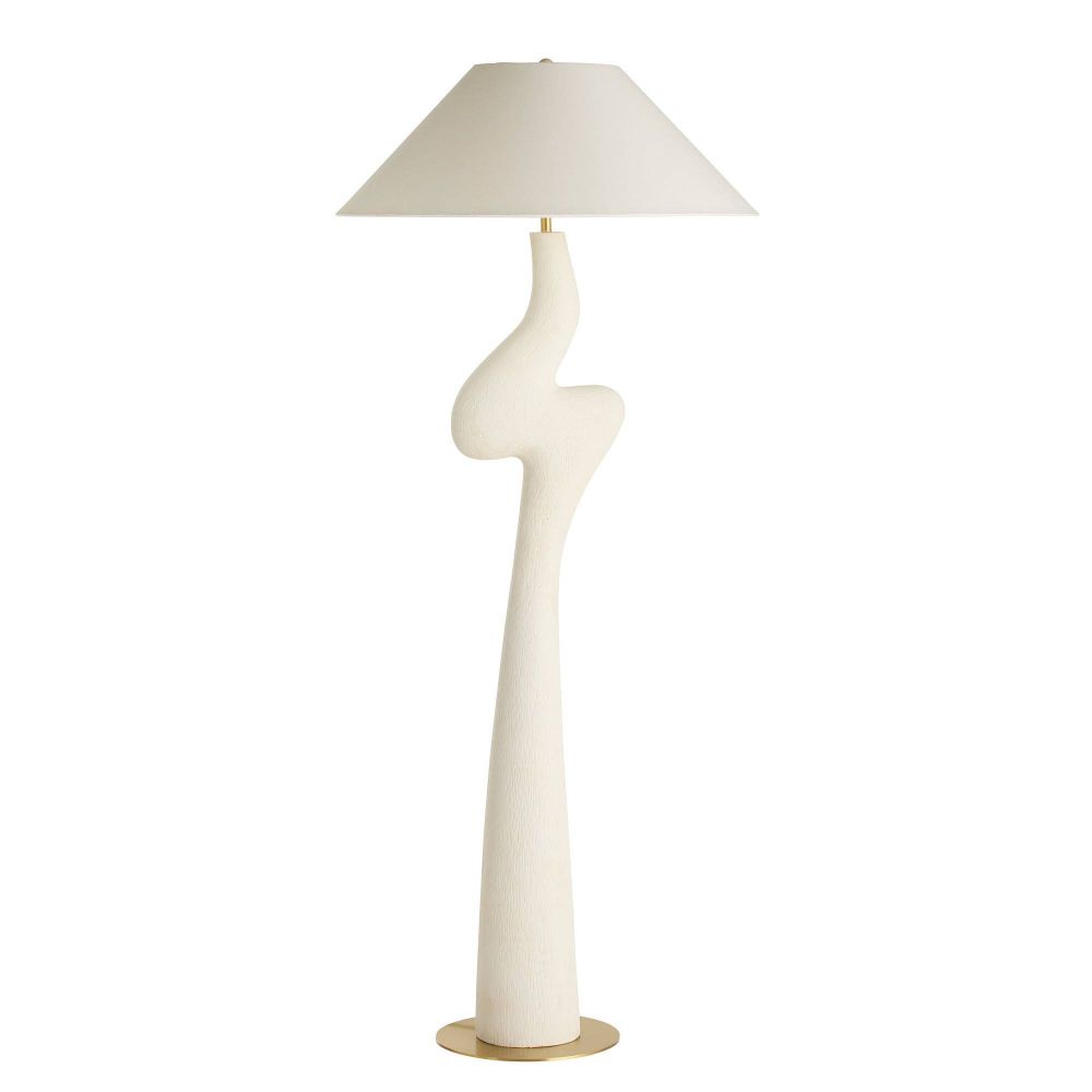 White floor lamp with a unique design on a white background