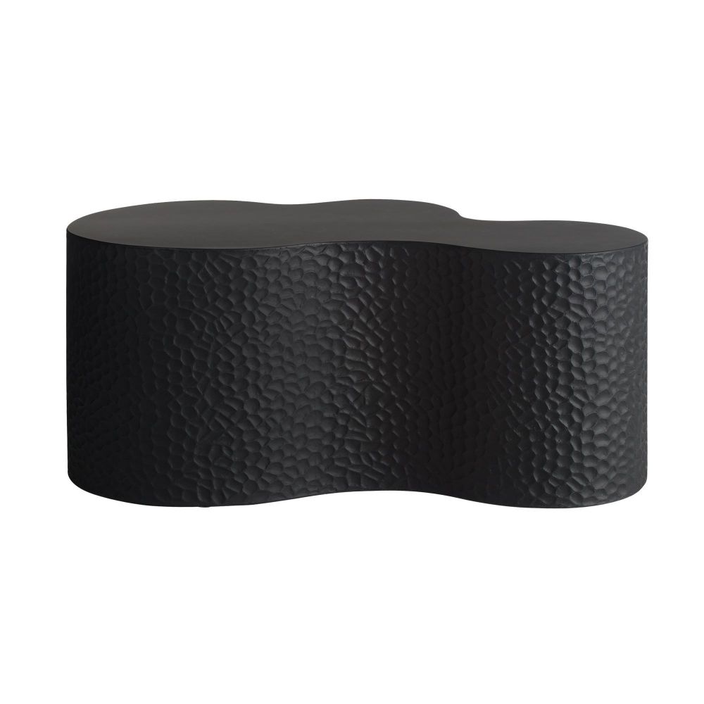 Black textured side table on a white background