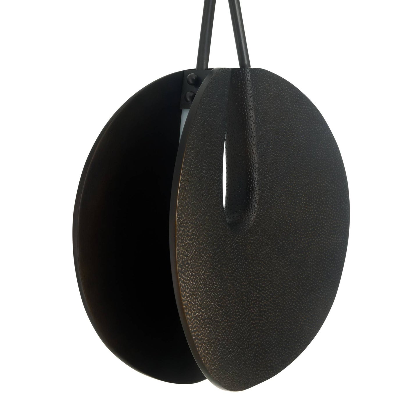 Black leather earring on a white background