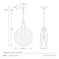 Technical drawing of a Tyche pendant light with dimensions and Arteriors branding.