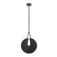 Black pendant light with a white bulb on a white background