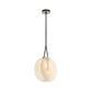Modern pendant light with a glass shade on a white background