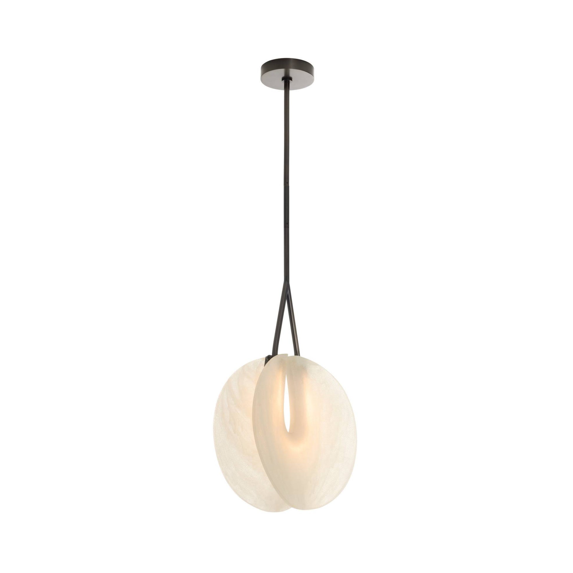 Modern pendant light with a glass shade on a white background