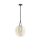 Modern pendant light with white shade and black fixture on a white background