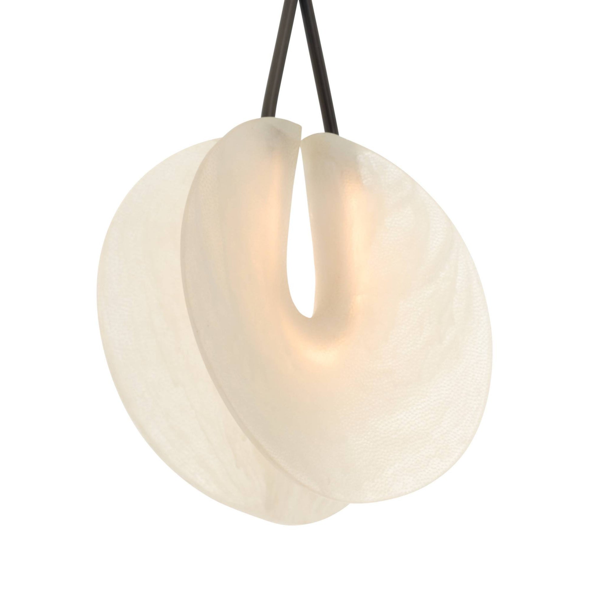 Modern pendant light with a white, organic design on a white background