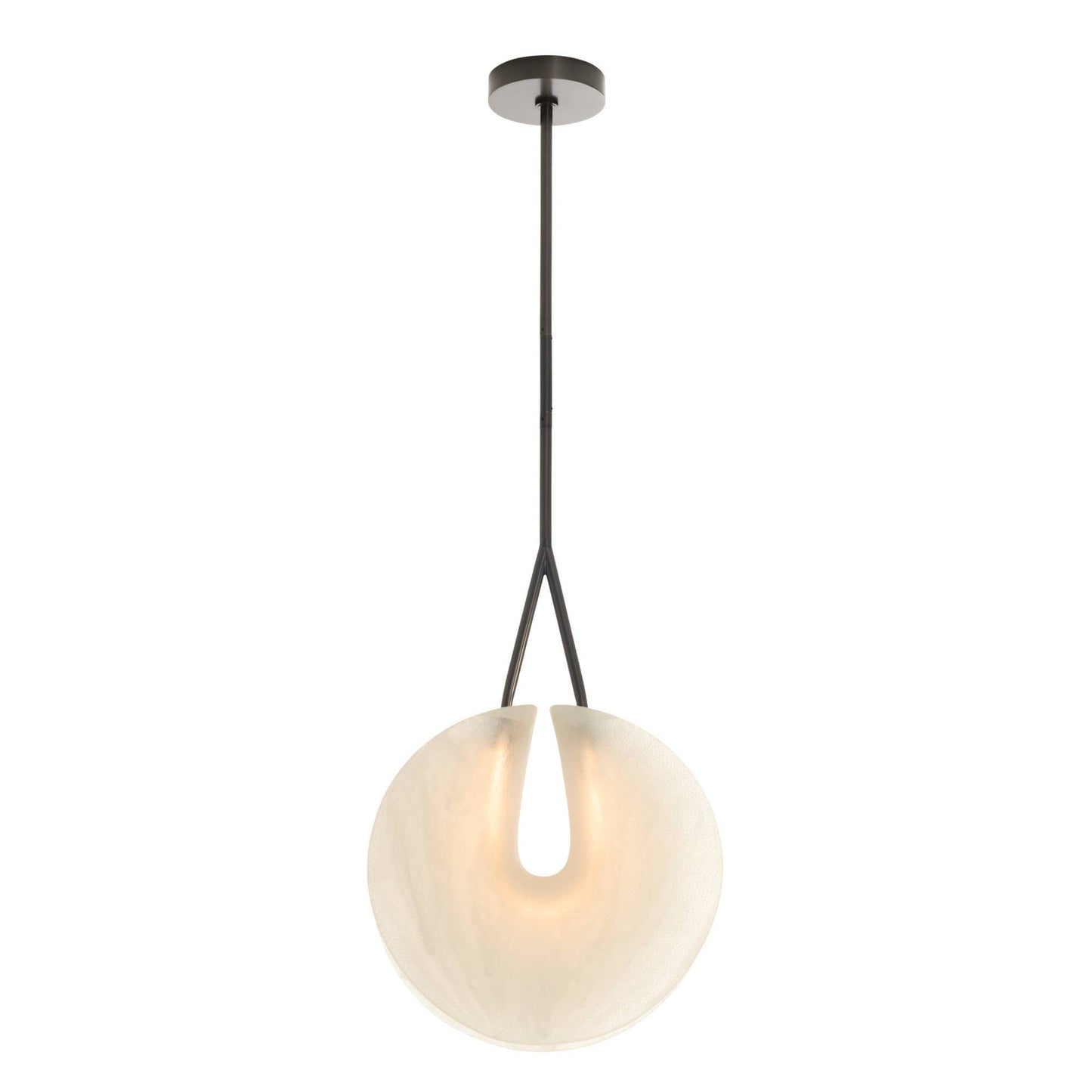 Pendant light with a glass shade on a white background