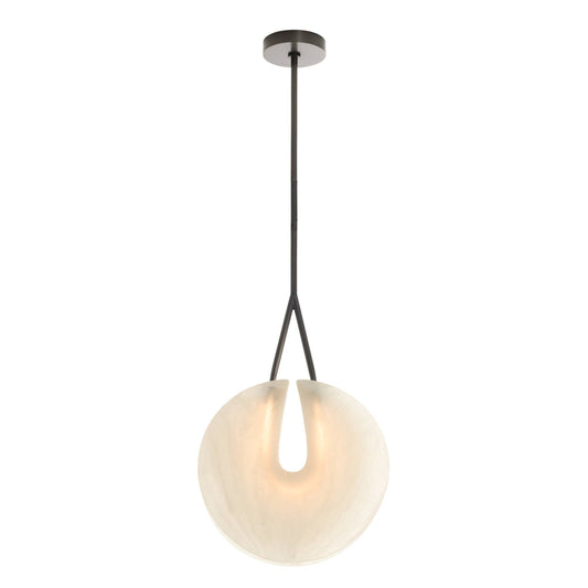Pendant light with a glass shade on a white background