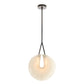 Pendant light with a glass shade on a white background