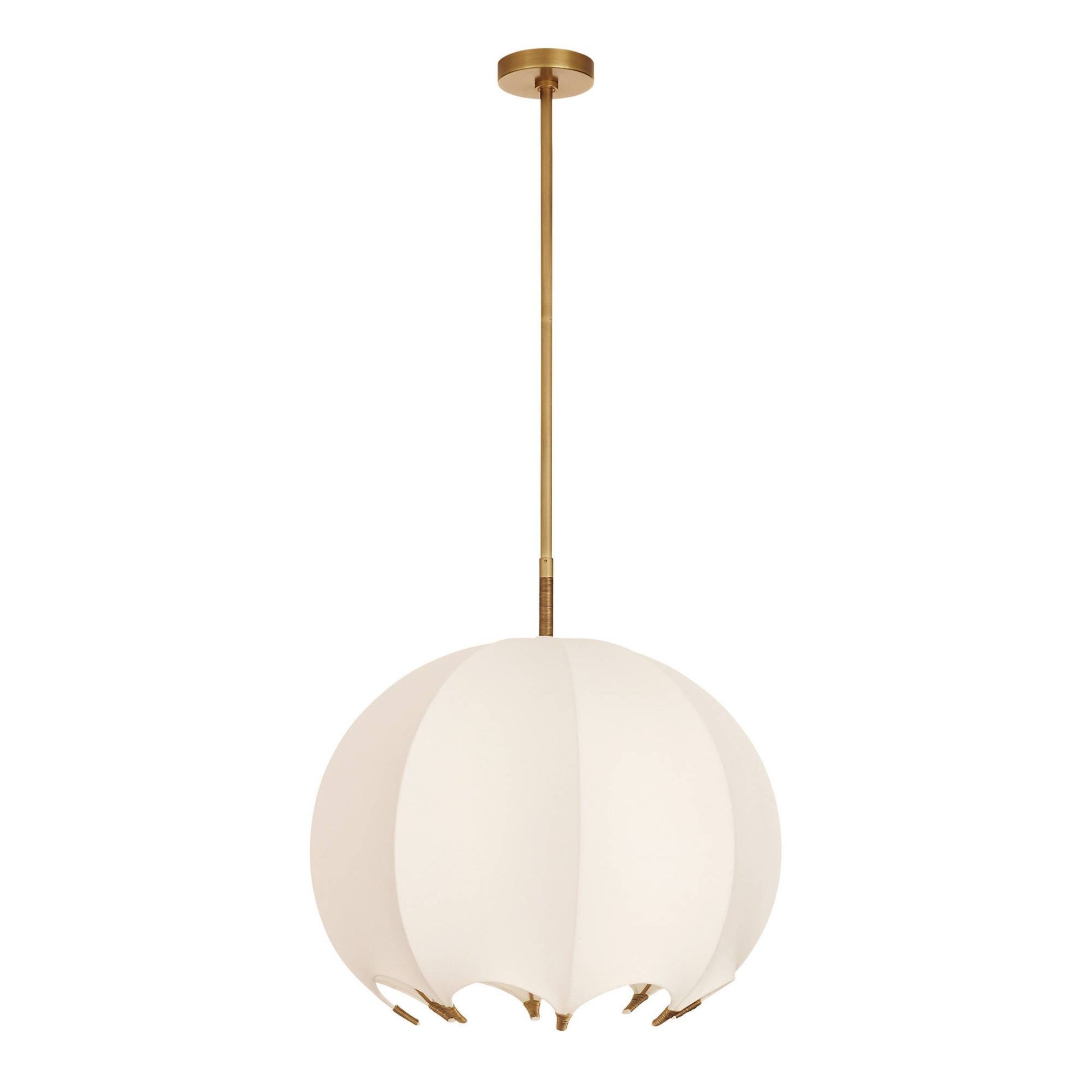 White pendant light with gold fixture on a white background