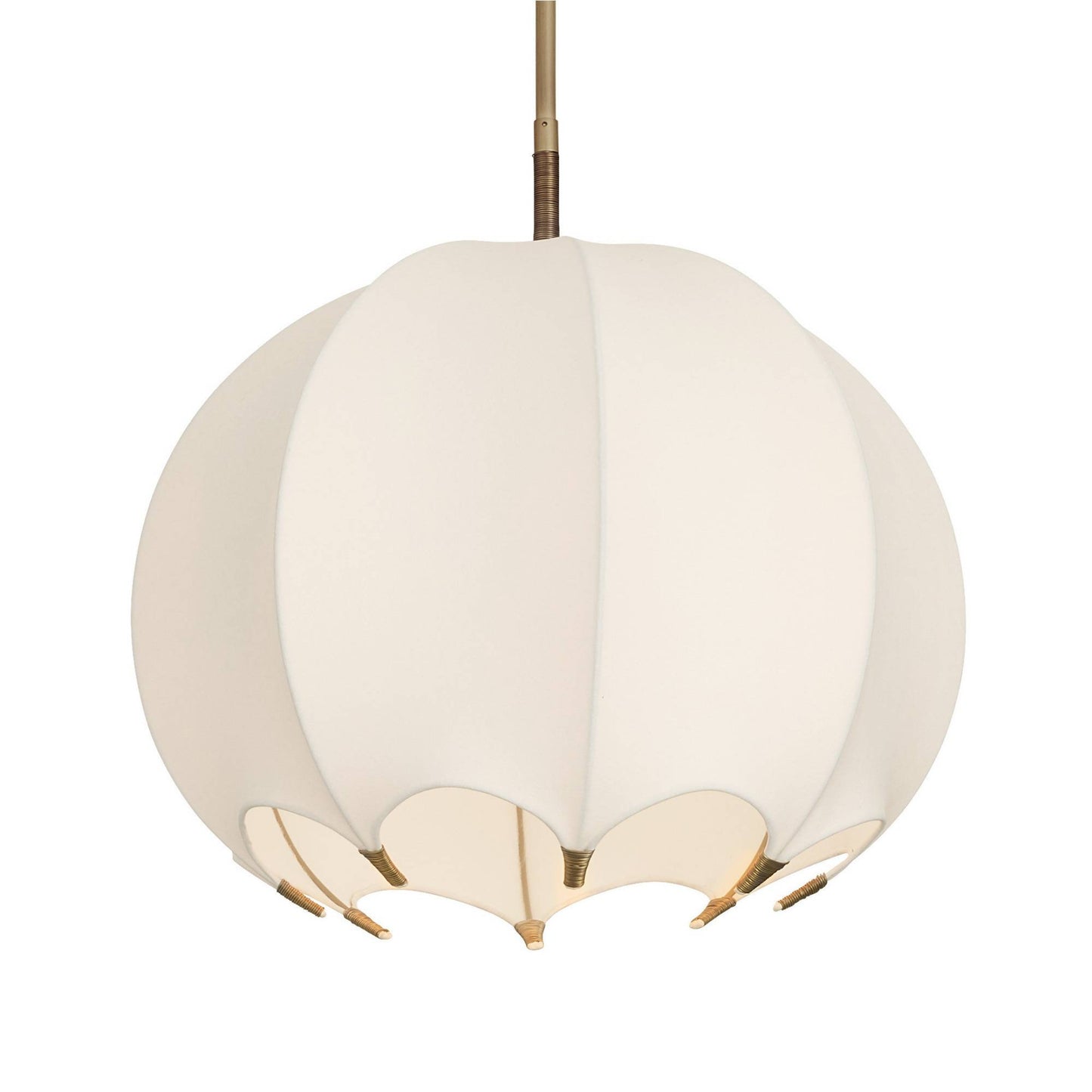 White pendant light with gold accents on a white background