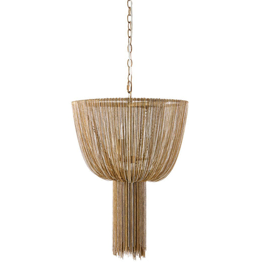 Decorative hanging light fixture with chain on a white background