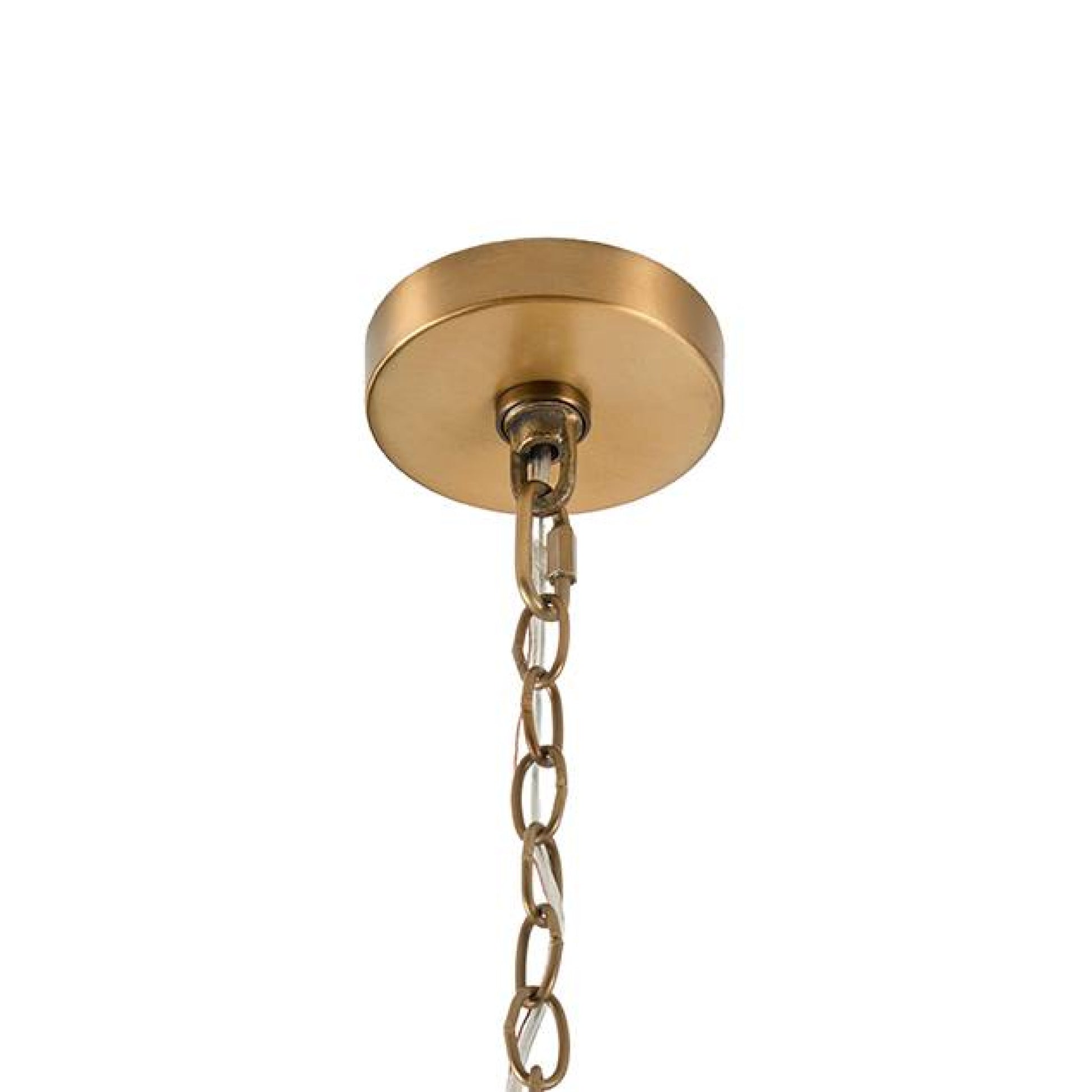 Gold ceiling light fixture with chain on a white background