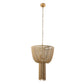 Gold wire basket pendant light on a white background