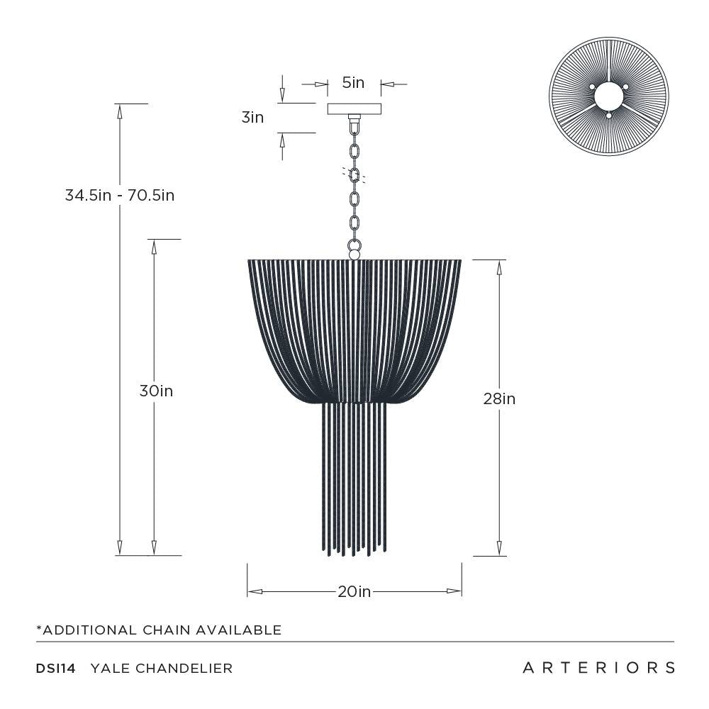 Measurement chart of a chandelier with dimensions labeled, featuring the brand 'Arteriors'.
