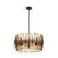 Modern pendant light with gold and black design on a white background