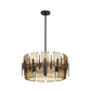 Modern pendant light with gold and black design on a white background