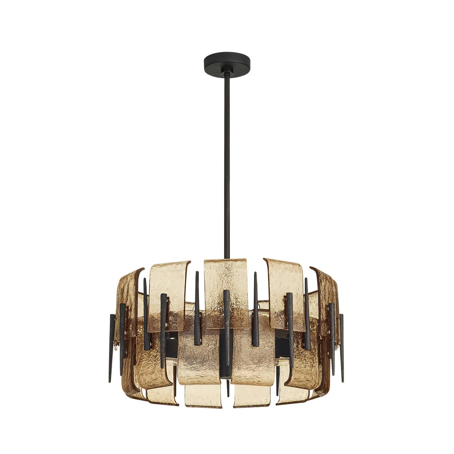 Modern pendant light with gold and black design on a white background