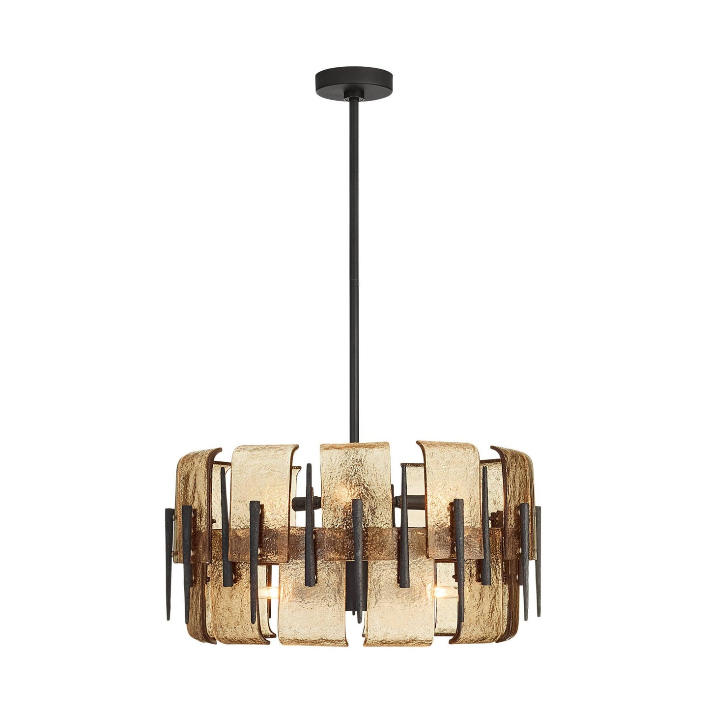 Modern pendant light with metallic design on a white background