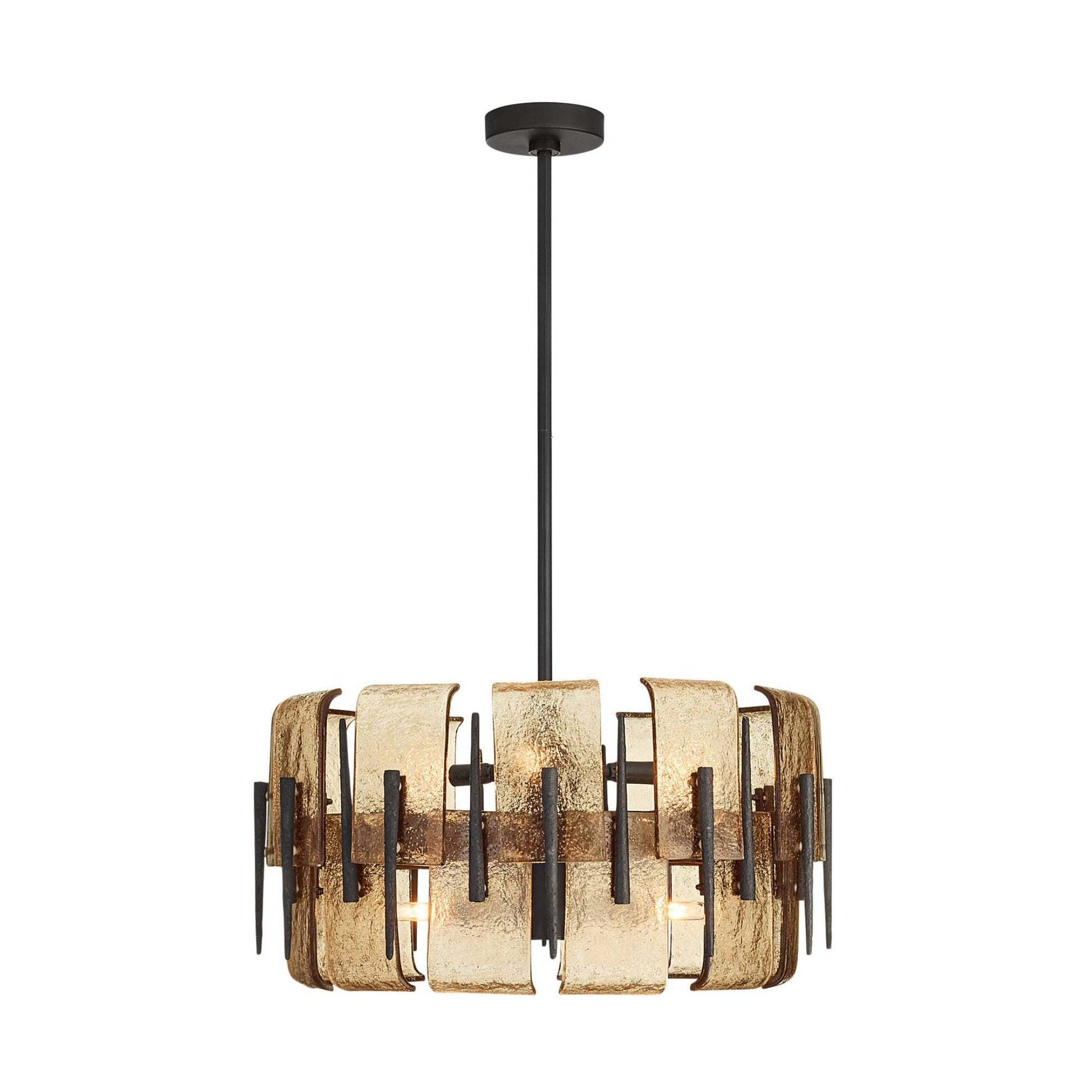 Modern pendant light with metallic design on a white background