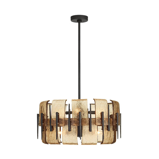 Modern pendant light with metallic design on a white background