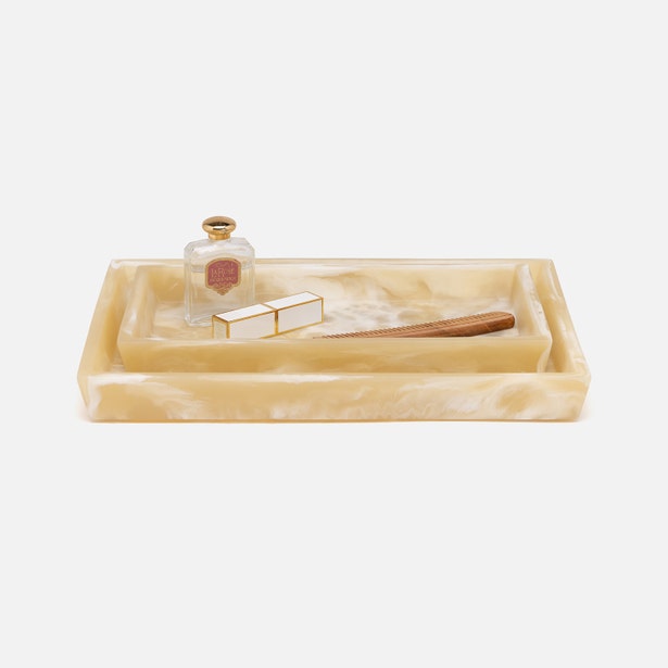 Duluth Tray Set Ivory Swirled Resin