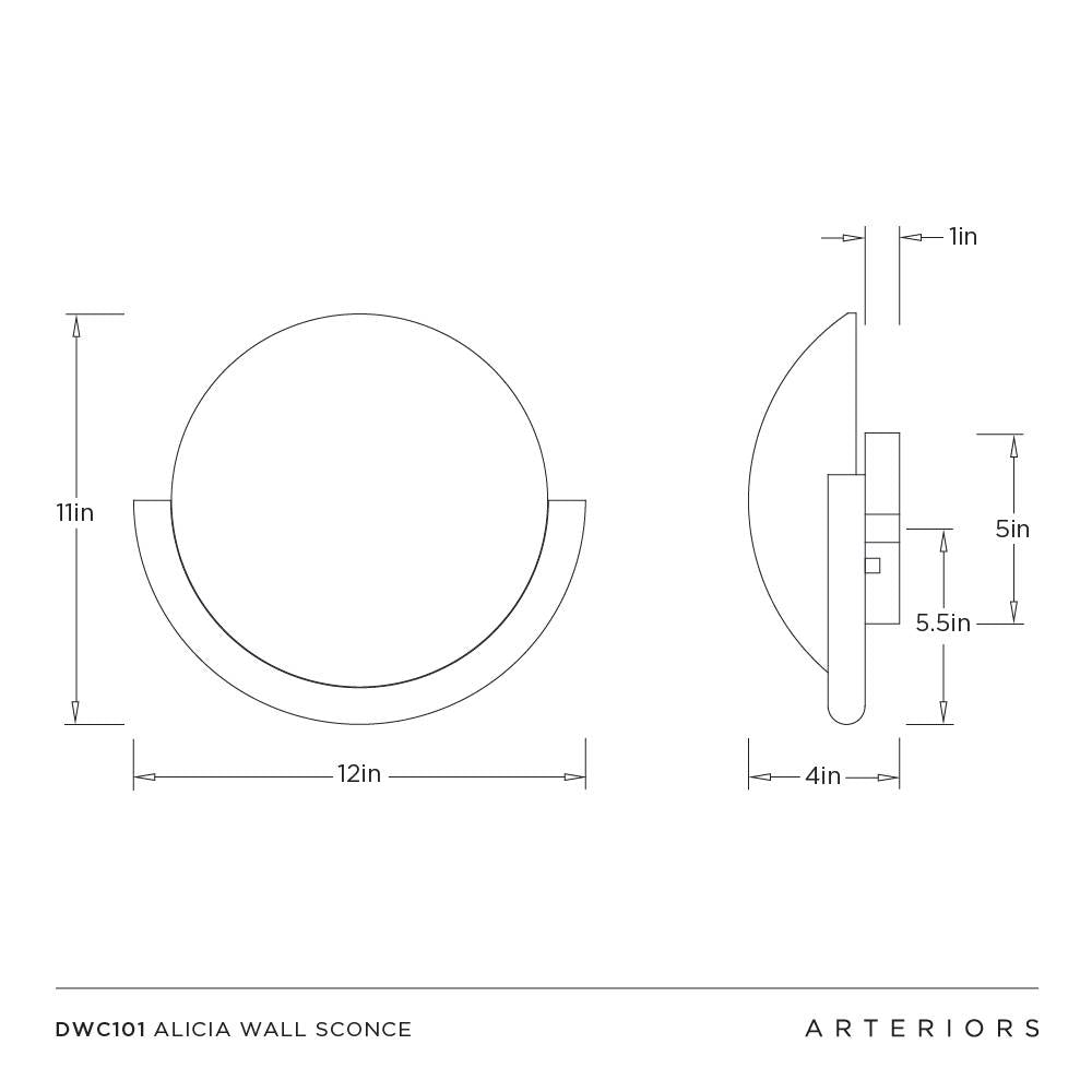 Technical drawing of a wall sconce with dimensions labeled