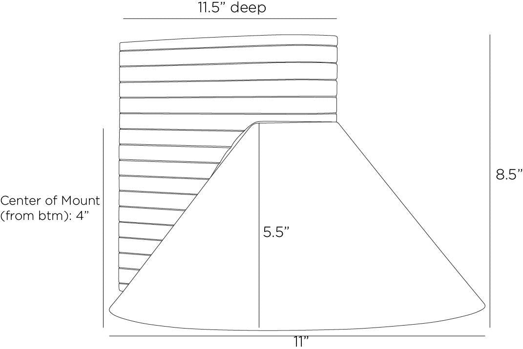 Technical drawing of a cone-shaped object with dimensions labeled