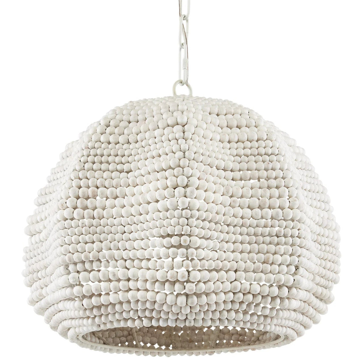 White beaded pendant light on a white background