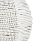 Close-up of a white beaded wall hanging or decorative panel made of rows of small cylindrical beads, shown against a plain white background.