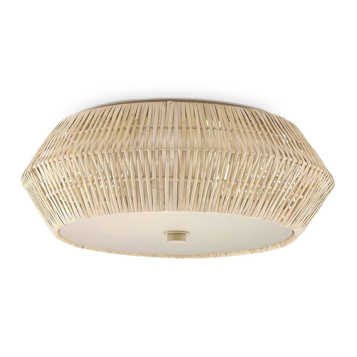 Ceiling light fixture with woven design on a white background