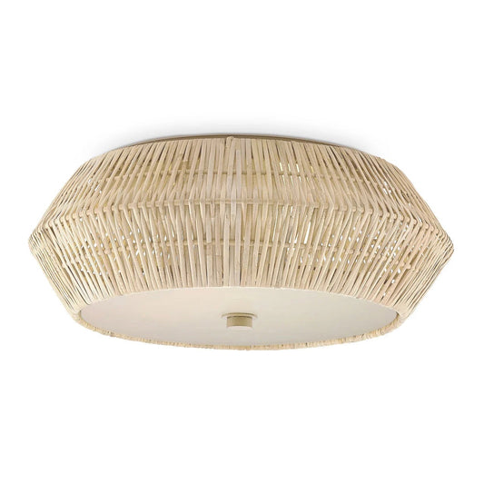 Ceiling light fixture with woven design on a white background