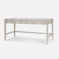 Light gray desk with two drawers on a white background