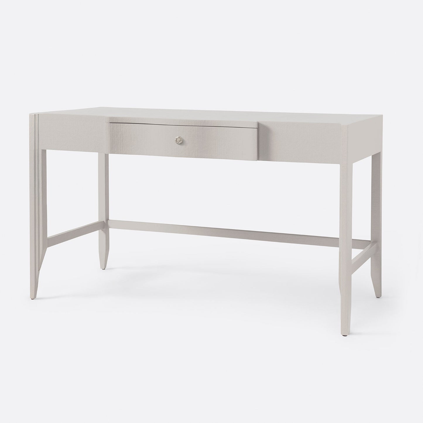 Light gray desk with a drawer on a white background