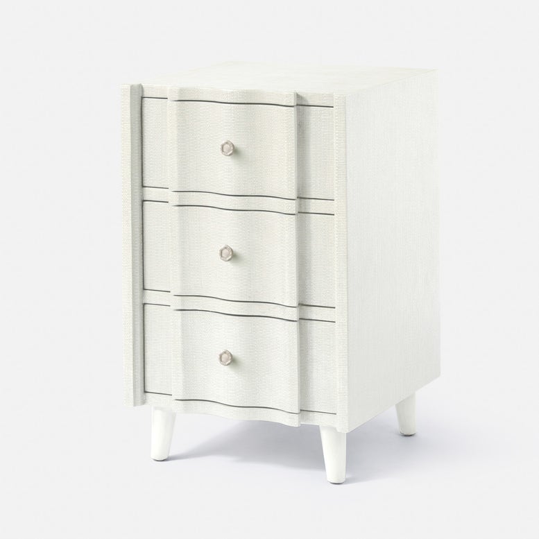 White dresser with black stripes on a white background