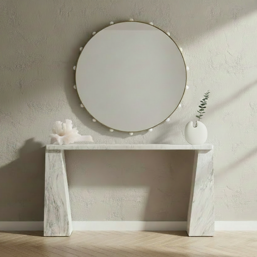 Estera Mirror White Marble Baubles