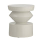 White geometric side table on a white background