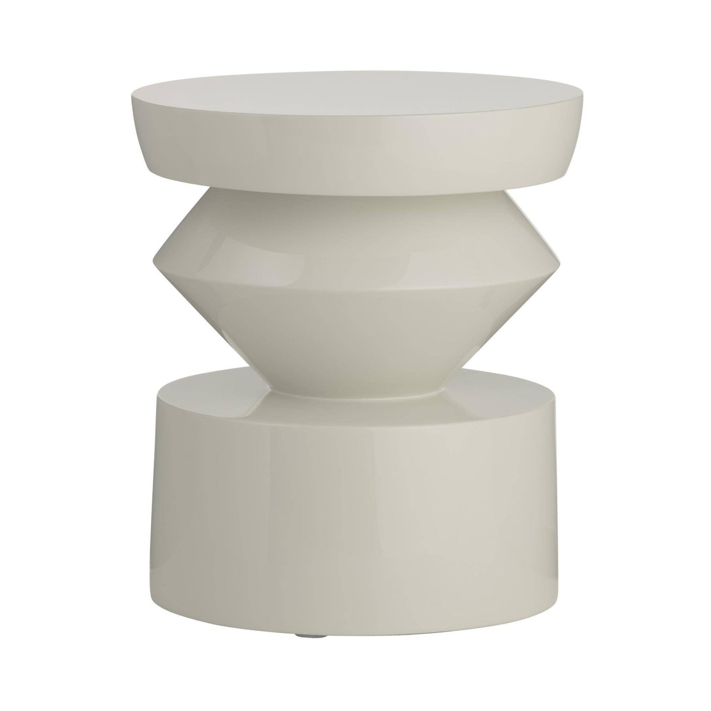 White geometric side table on a white background
