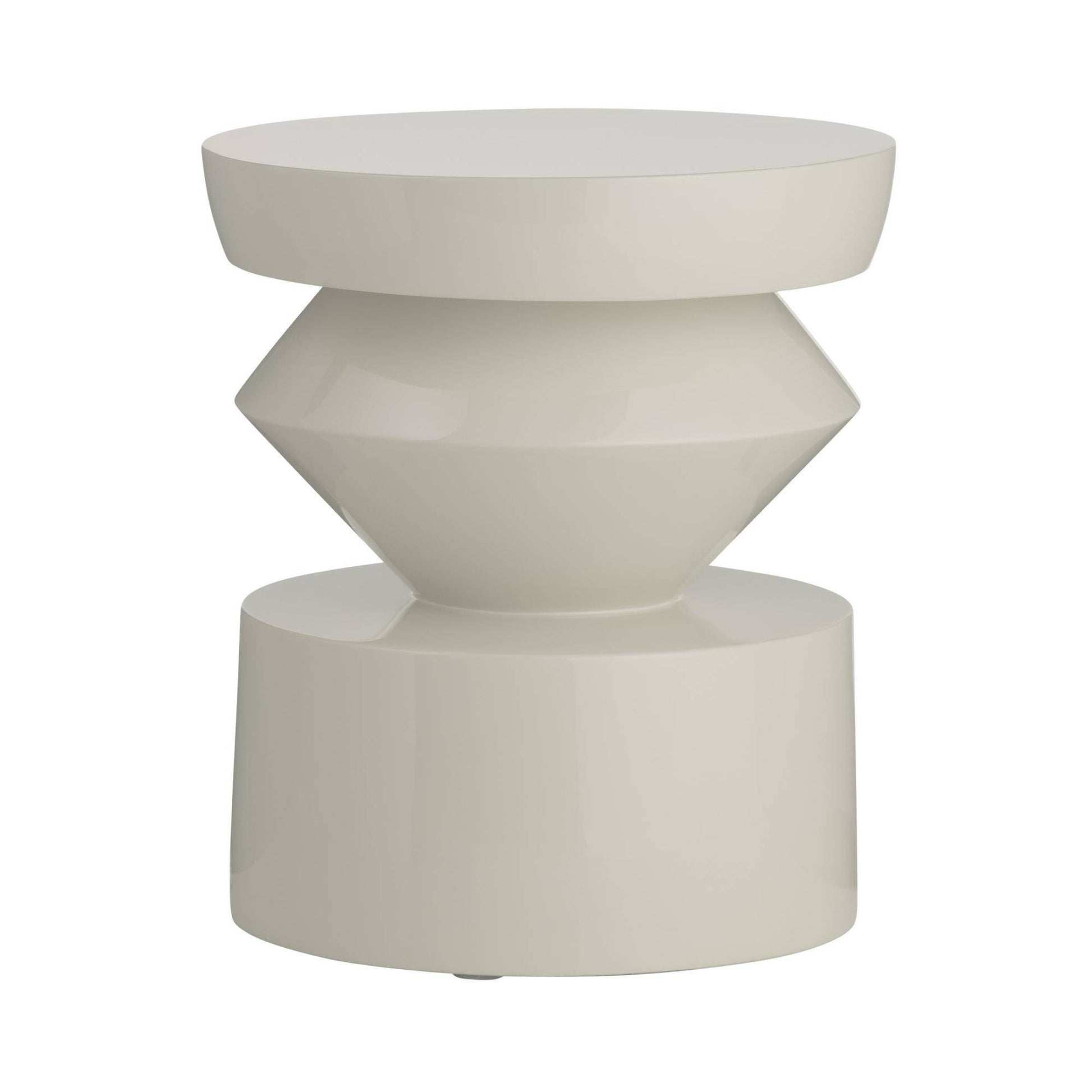 White geometric side table on a white background
