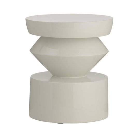 White geometric side table on a white background