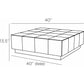 Black and white line drawing of a rectangular bench or ottoman with dimension labels showing 40 inches wide, 40 inches deep, and 13.5 inches high.