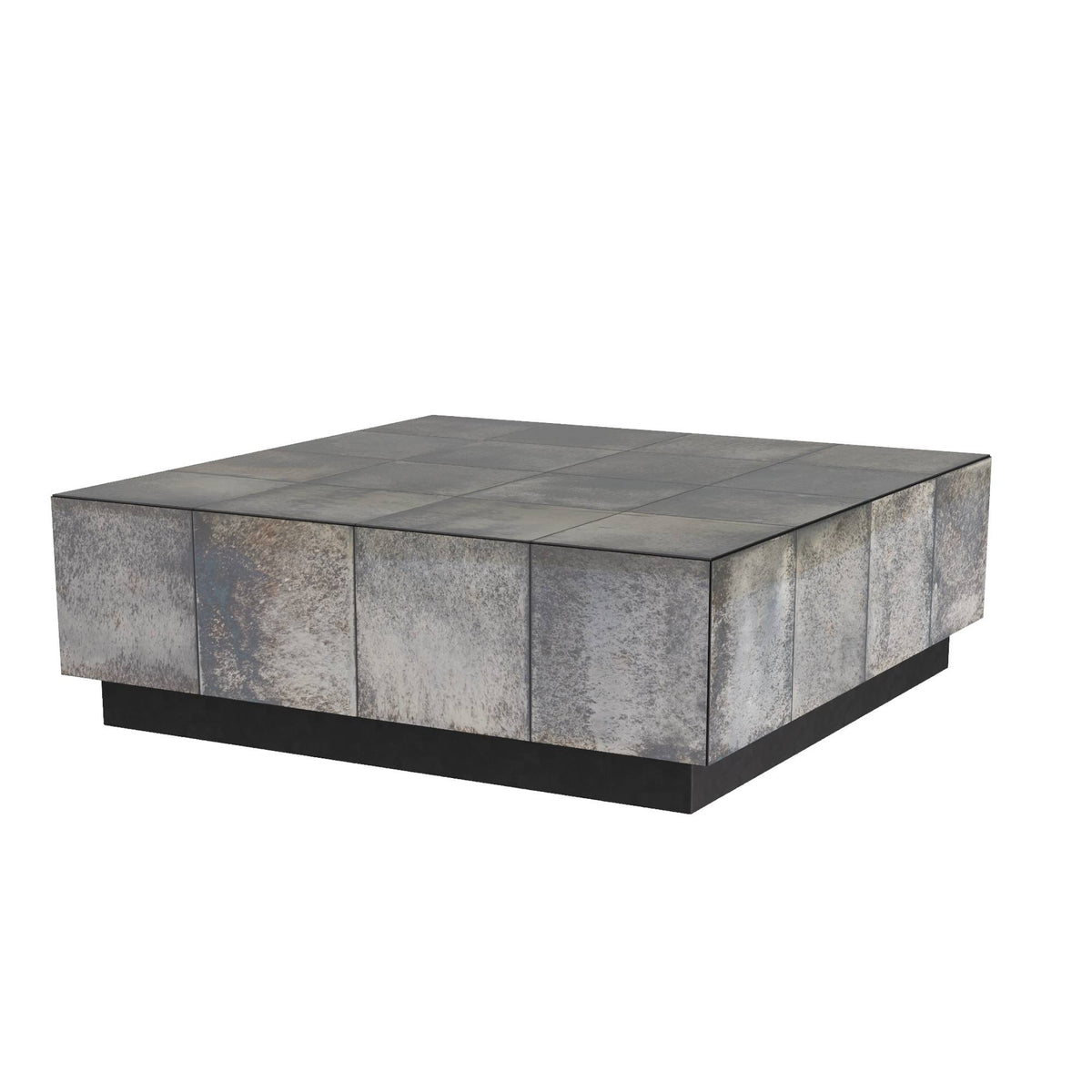 Square coffee table with a textured surface on a white background
