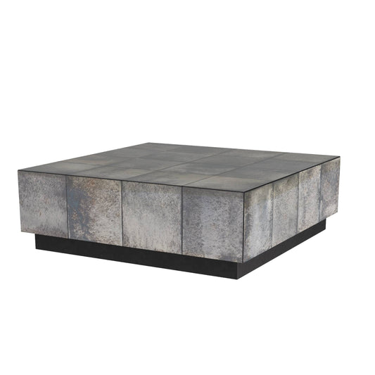 Square coffee table with a textured surface on a white background