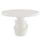 White round table with a unique base design on a white background