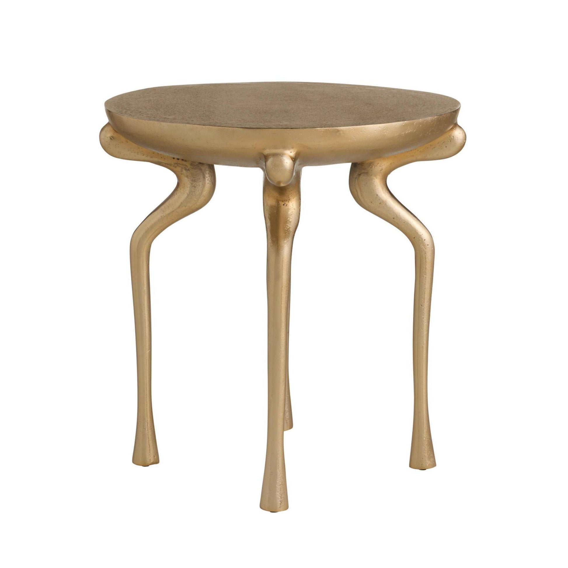 Gold side table with elegant legs on a white background