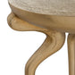 Close-up of a gold side table with a textured surface.