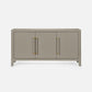 Gray sideboard with gold handles on a white background