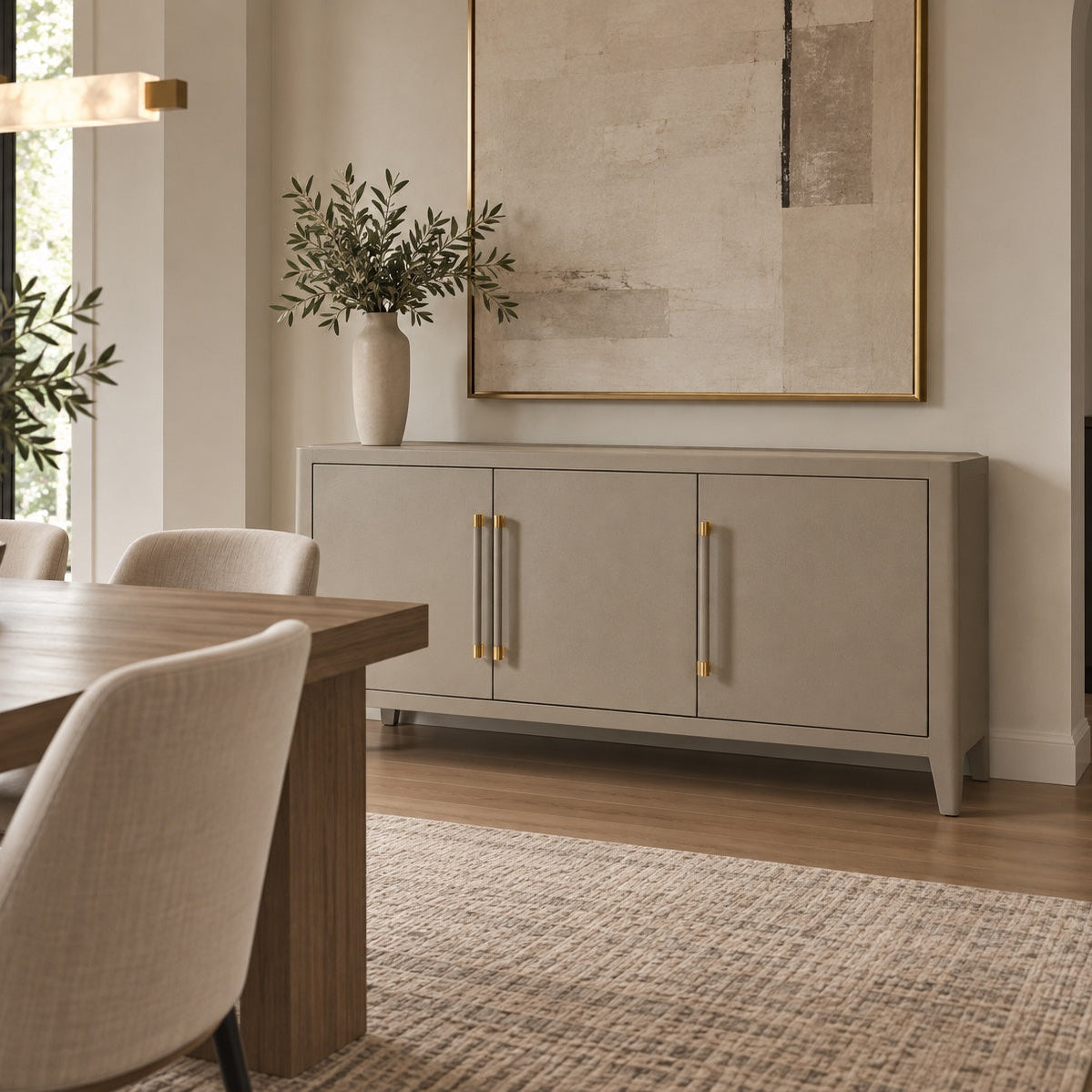 Fergus Buffet Dove Gray Raffia and Gold