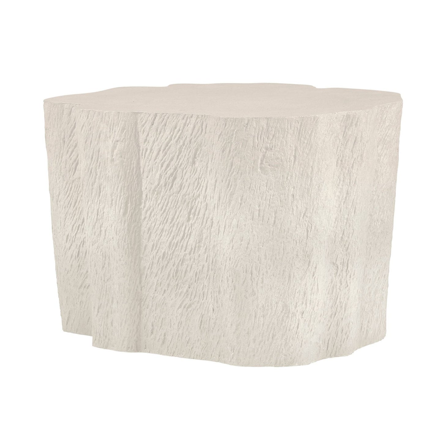 Round textured side table on a white background